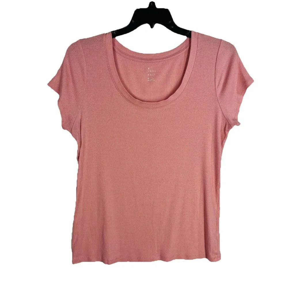 A New Day 2X Pink Ribbed Short Sleeve Scoop Neck Tee T-Shirt Plus Size Basic - Picture 1 of 4
